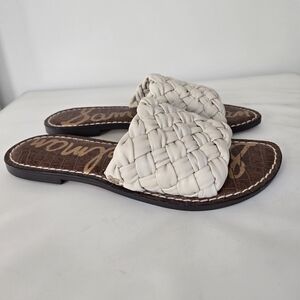 Sam Edelman GRIFFIN Woven Slide Flat  Sandals Ivory color  Leather Upper size 8